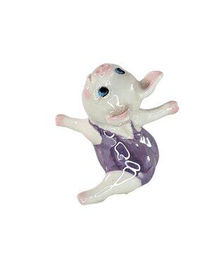 Hagen Renaker Aerobic Pig Miniature Figurine Arms Out Purple Leotard Ballerina